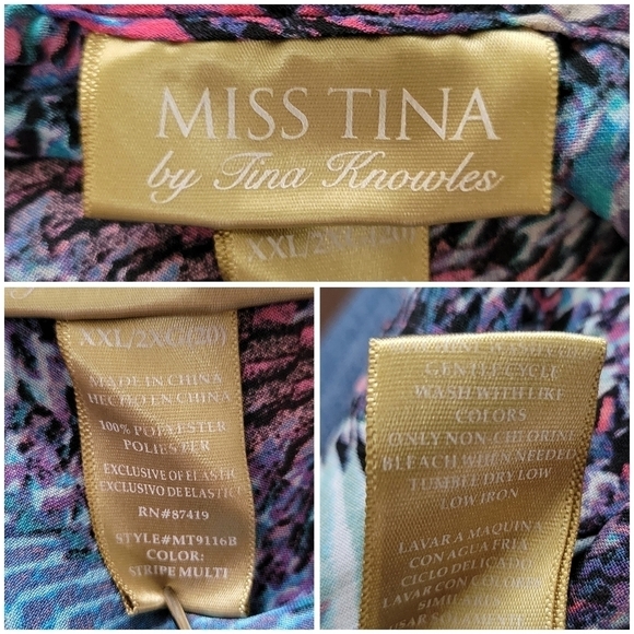 Miss Tina by Tina Knowles Multicolor Cold Shoulder Top w/ Ties Women's Size XXL - Picture 5 of 7